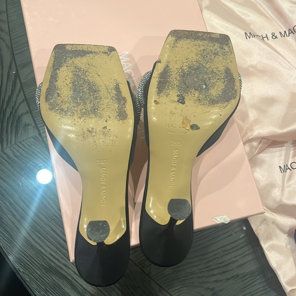 MACH & MACH Double Bow embellished satin mules
